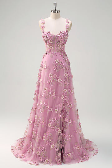 Taro Purple A-Line Off The Shoulder Applique Long Prom Dress with Slit